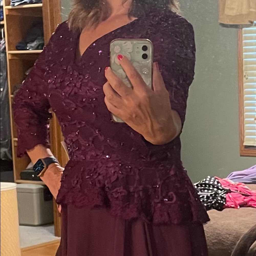 MOB Dress. LanTing Bride. Sold as size 12; fits like an 8/10. Burgundy. - Picture 2 of 7